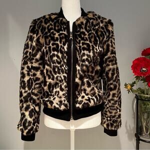NEW Marrakech x ANTHRO Milena Faux Fur Leopard Print Bomber Jacket Sz S …